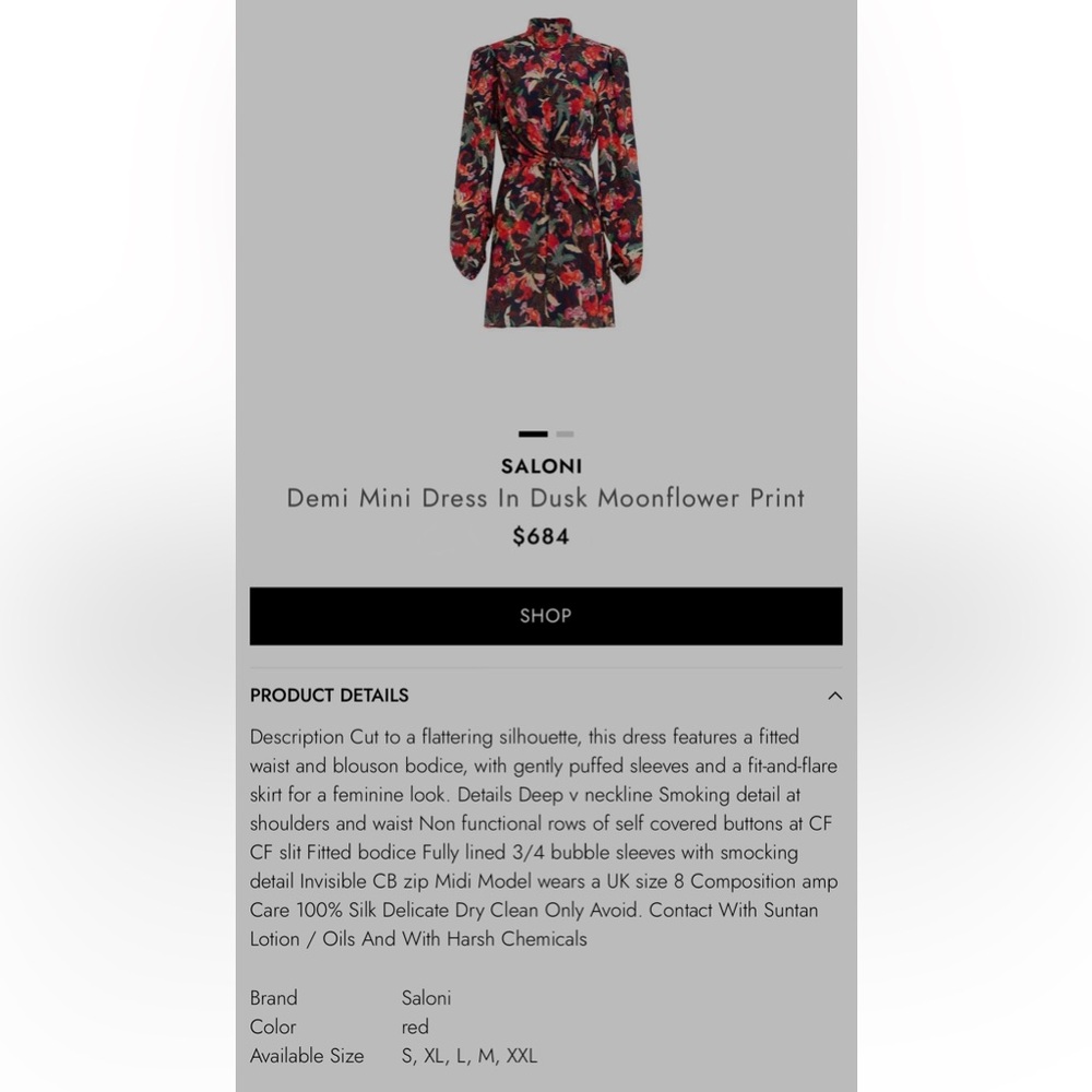 SALONI beautiful silk floral dress size 0 in pristine condition! - Picture 8 of 8